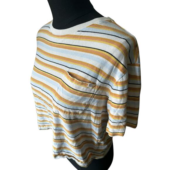Billabong Women’s Cropped Striped Pocket T-Shirt  Retro 70s Style Size Small - Picture 2 of 5